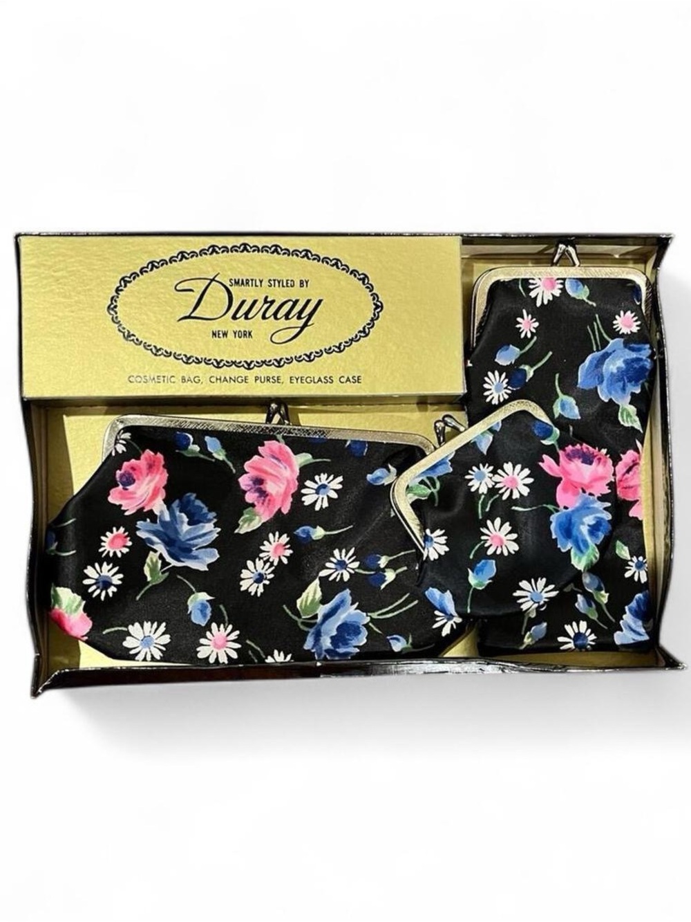 Vintage Duray NYC Floral Cosmetic & Eyeglass Case Set‎ 1980s